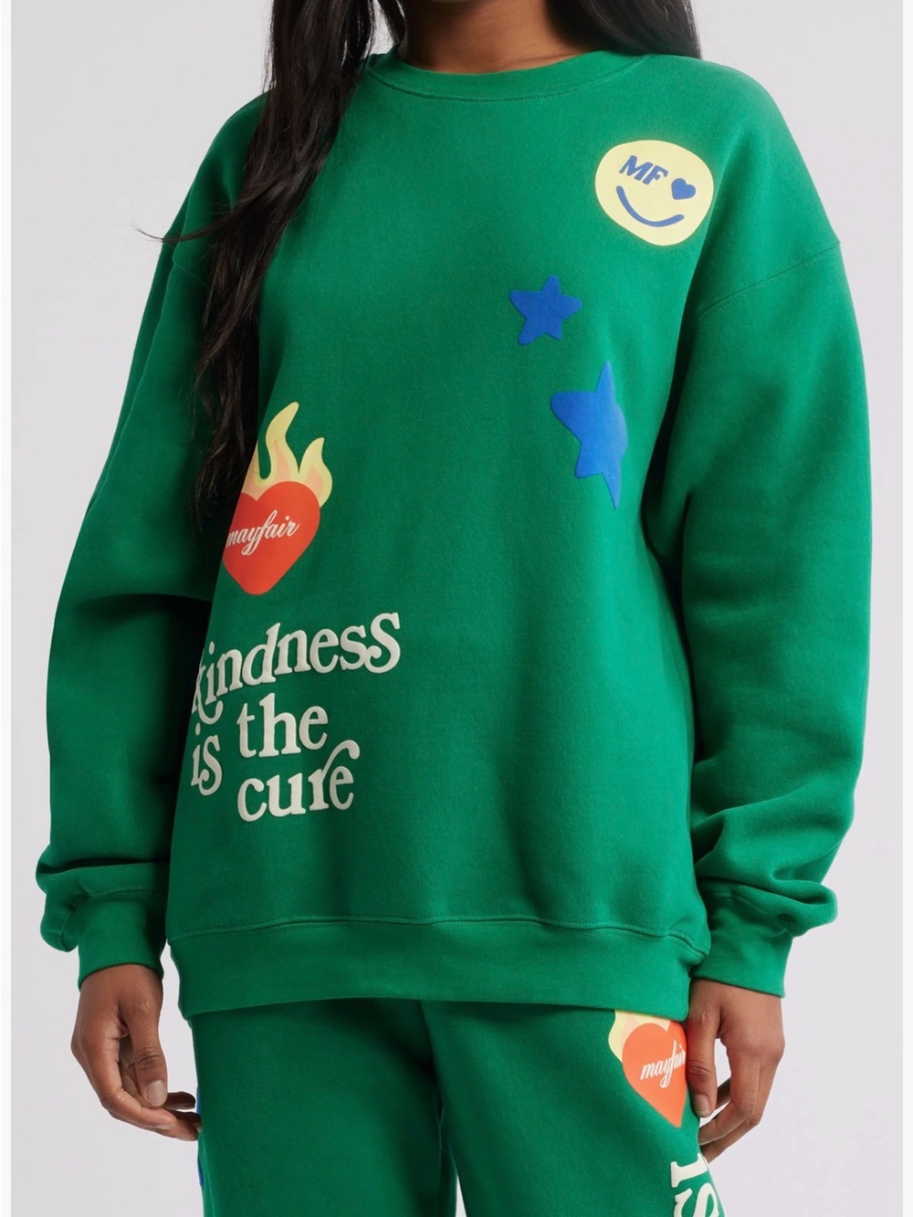 🆕 Mayfair Group Green 'Kindness Is The Cure' Crewneck Sweatshirt - S/M